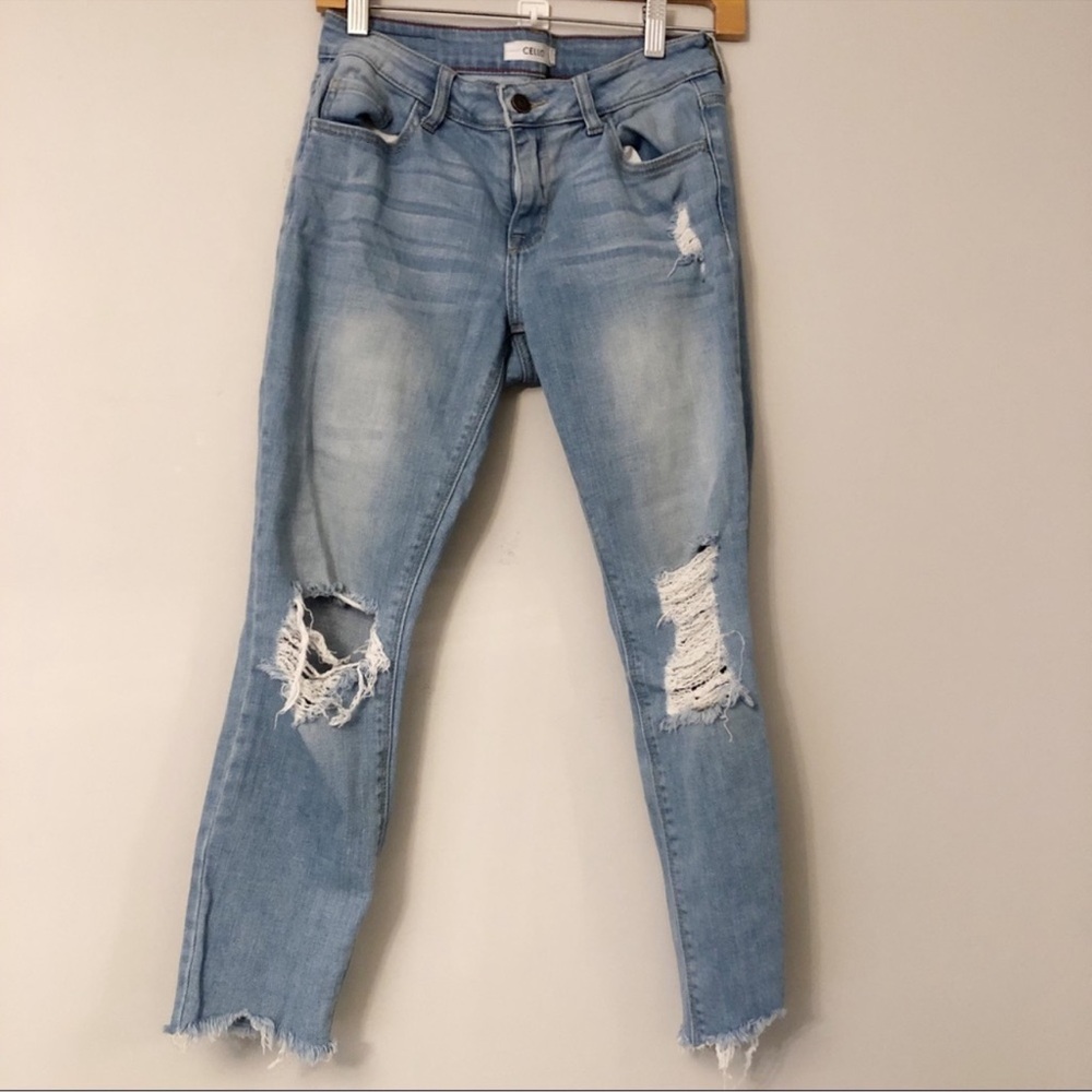 Cello Raw Hem Lightwash Skinny Jeans